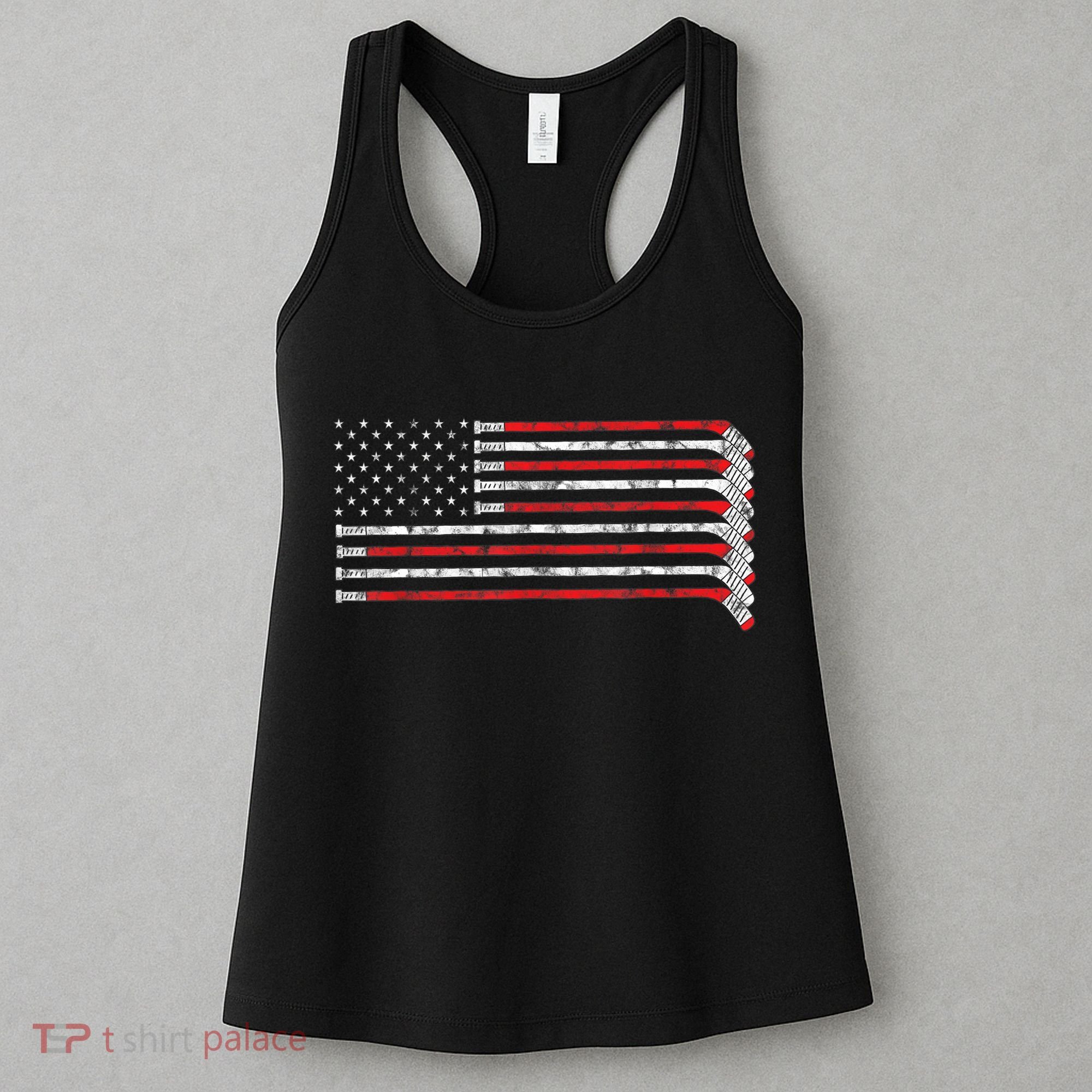 Hockey Stick USA Flag Faded Hockey Player Tshirt Women's Tank Top