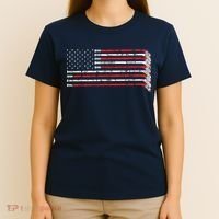 Hockey Stick USA Flag Faded Hockey Player T-Shirt thumb 4