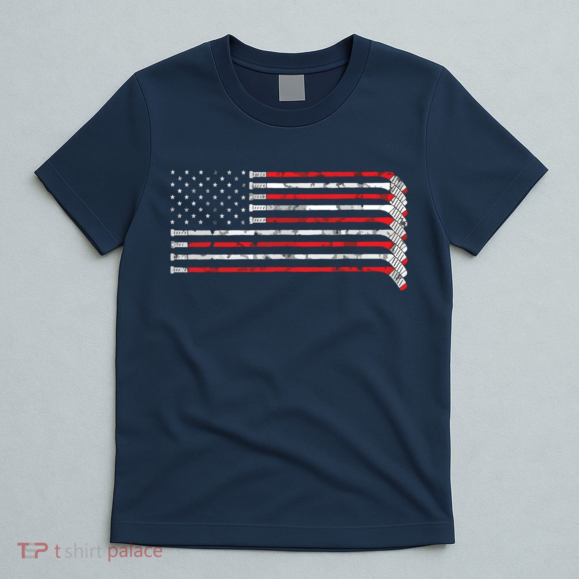 Hockey Stick USA Flag Faded Hockey Player T-Shirt