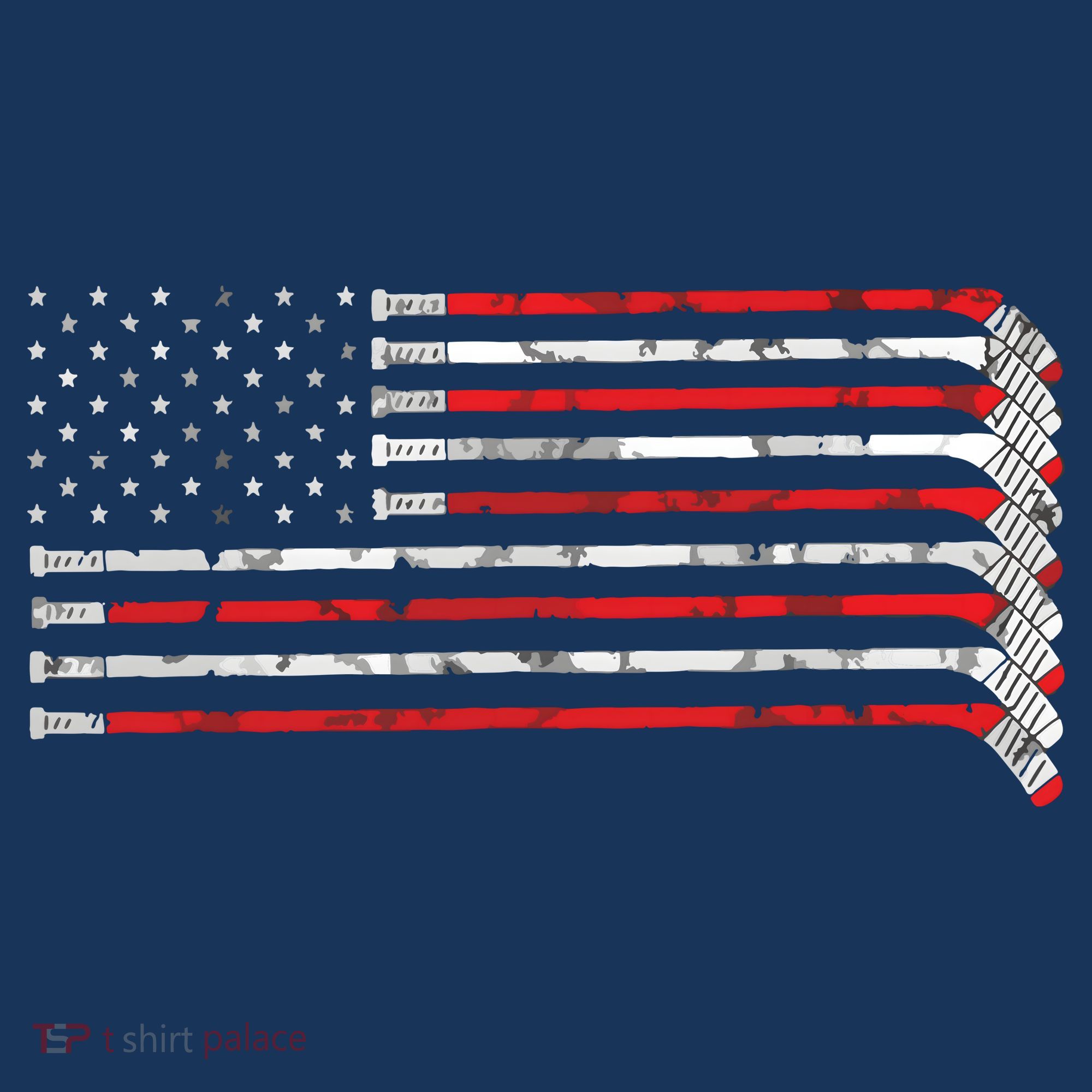 Hockey Stick USA Flag Faded Hockey Player T-Shirt