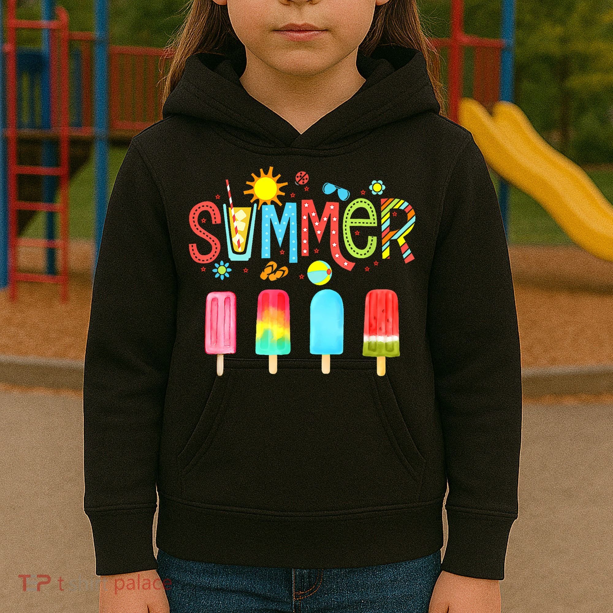 Hello Summer Vacation Ice Cream Popsicle Ice Lolly Gifts (1) Kids Hoodie