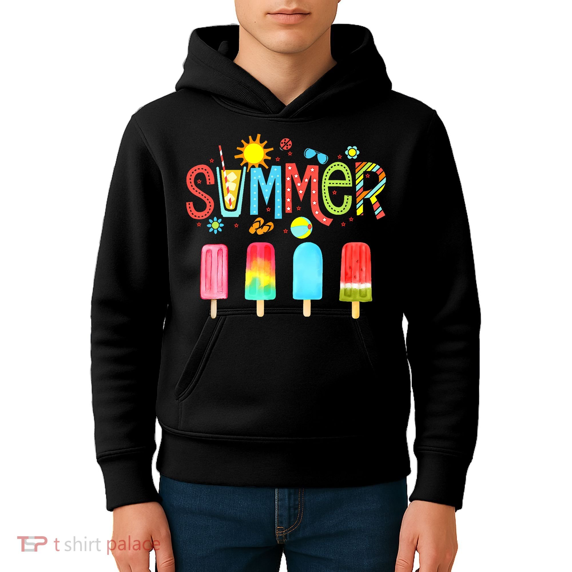 Hello Summer Vacation Ice Cream Popsicle Ice Lolly Gifts (1) Kids Hoodie