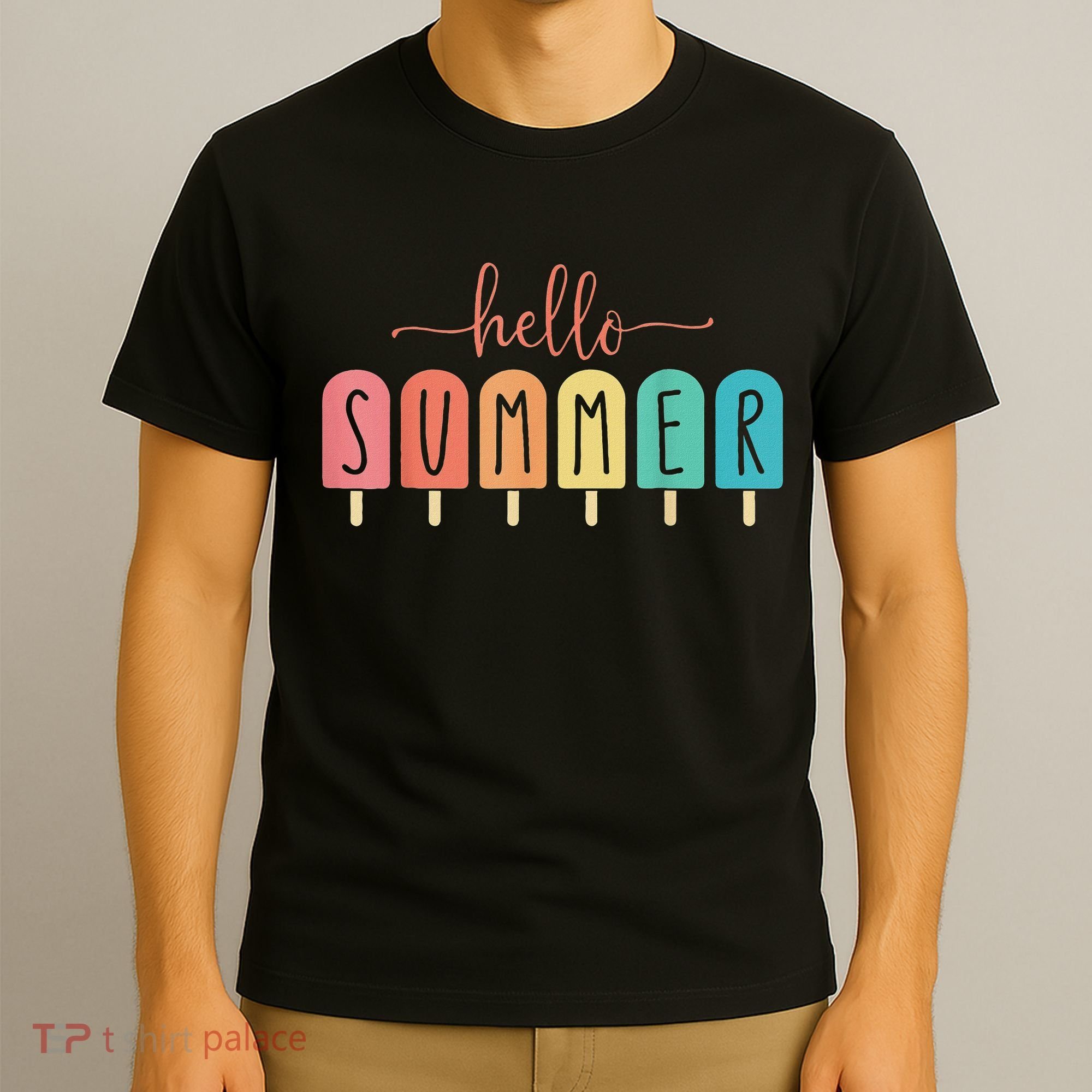 Hello Summer Vacation Ice Cream Popsicle Ice Lolly T-Shirt