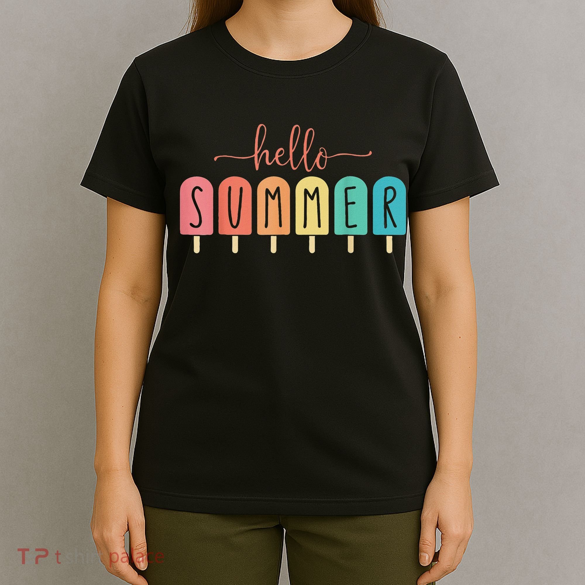 Hello Summer Vacation Ice Cream Popsicle Ice Lolly T-Shirt