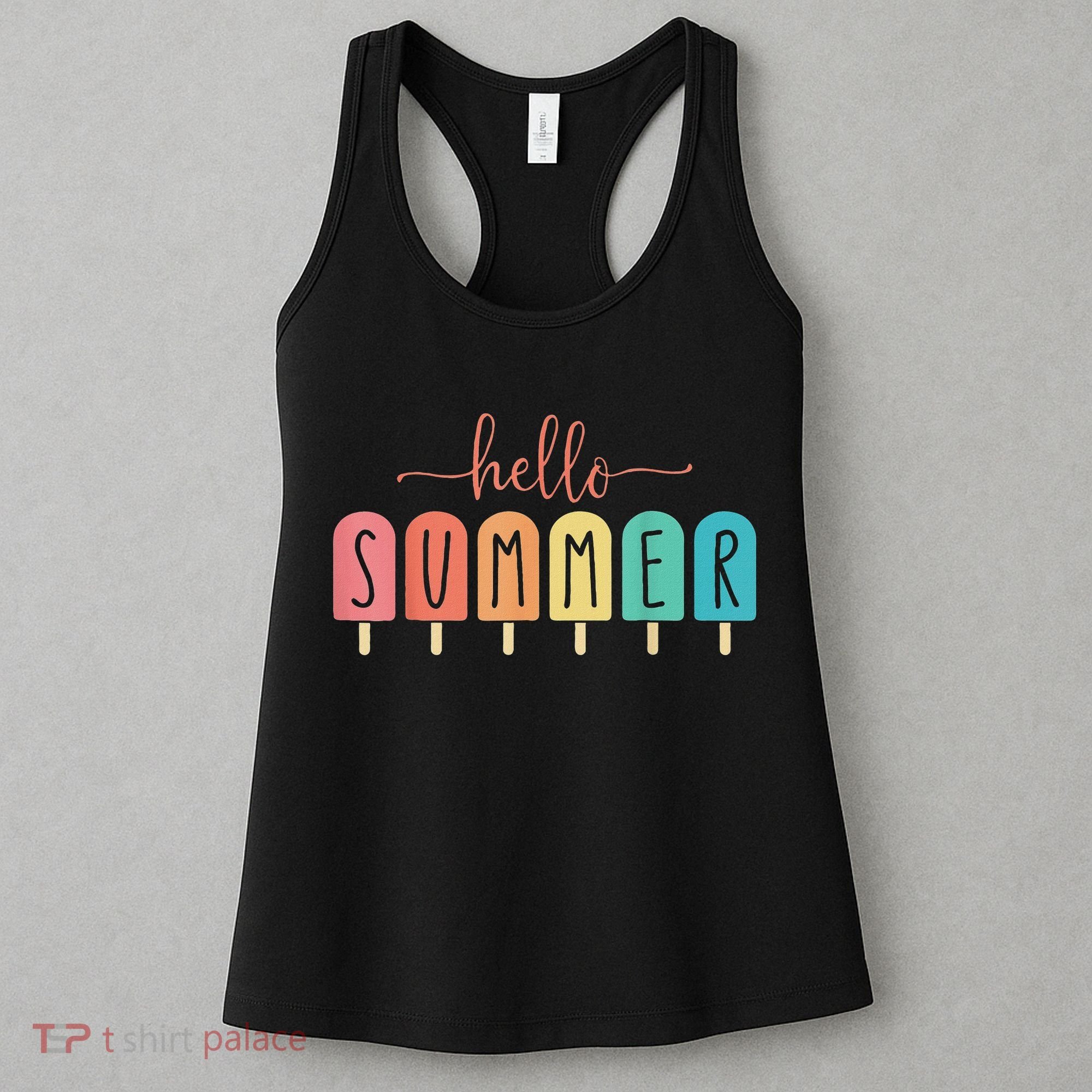 Hello Summer Vacation Ice Cream Popsicle Ice Lolly Women's Tank Top