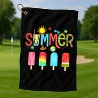 Hello Summer Vacation Ice Cream Popsicle Ice Lolly Gifts Golf Towel thumb 1