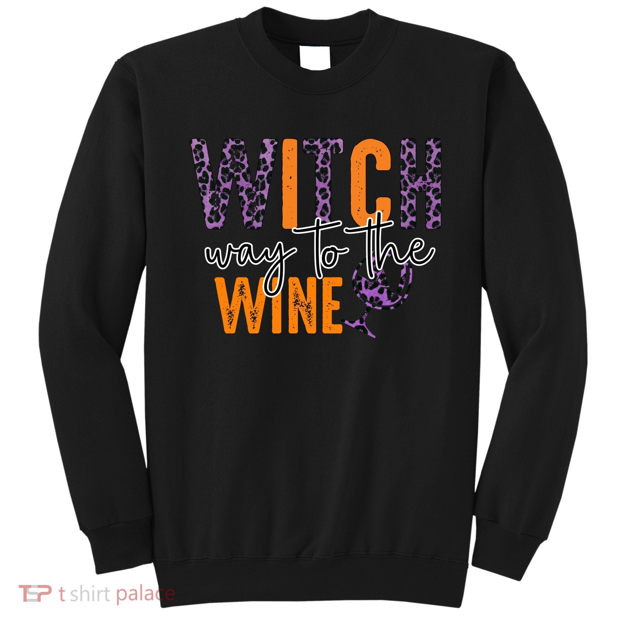 Halloween Spooky Witch Way To The Wine Drinking Matching Family Sweatshirt