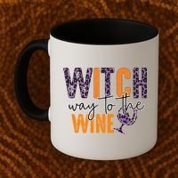 Halloween Spooky Witch Way To The Wine Drinking Matching Family Coffee Mug thumb 2