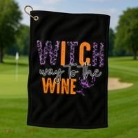 Halloween Spooky Witch Way To The Wine Drinking Matching Family Golf Towel thumb 1