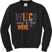 Halloween Spooky Witch Way To The Wine Drinking Matching Family Kids Sweatshirt thumb 0