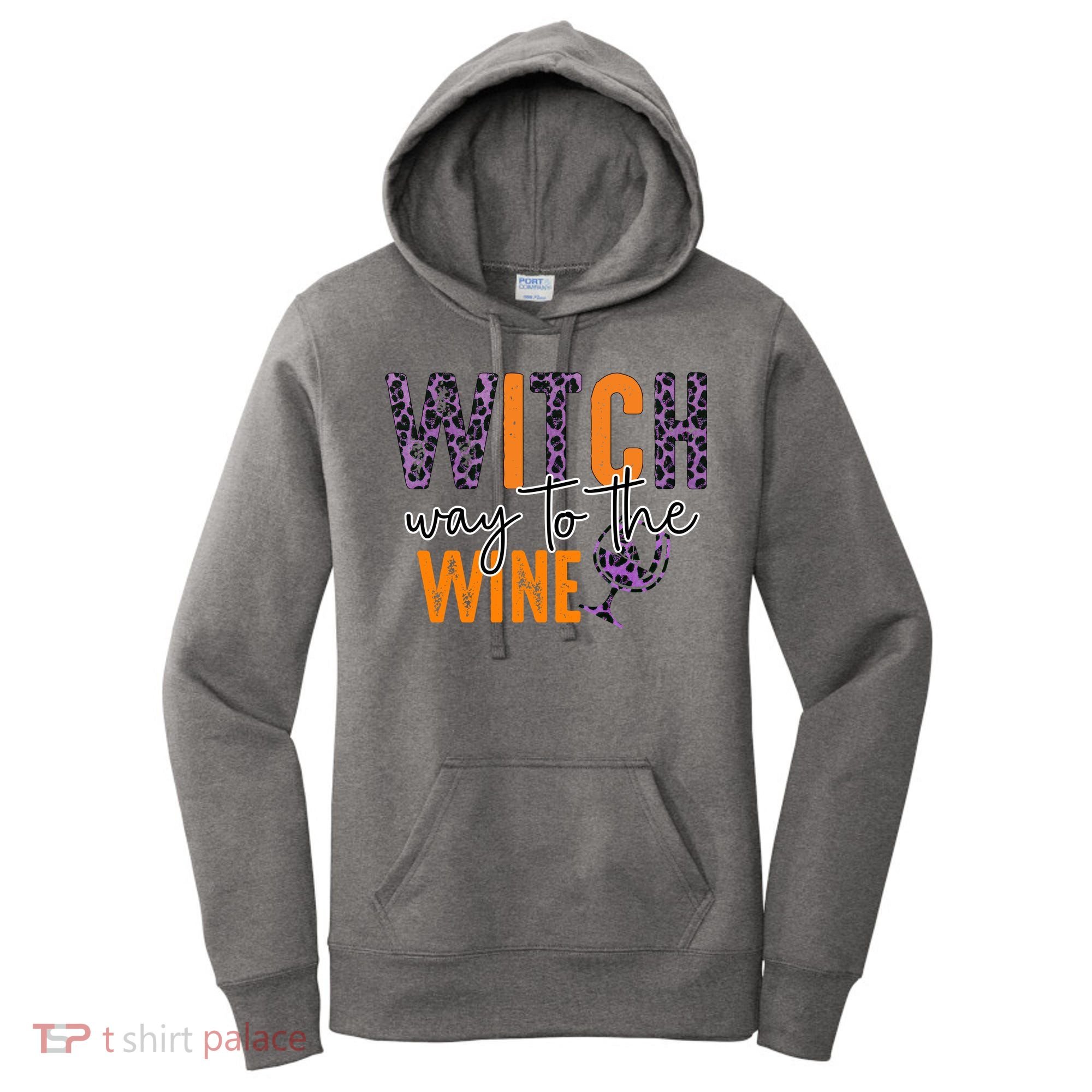 Halloween Spooky Witch Way To The Wine Drinking Matching Family Women's Hoodie