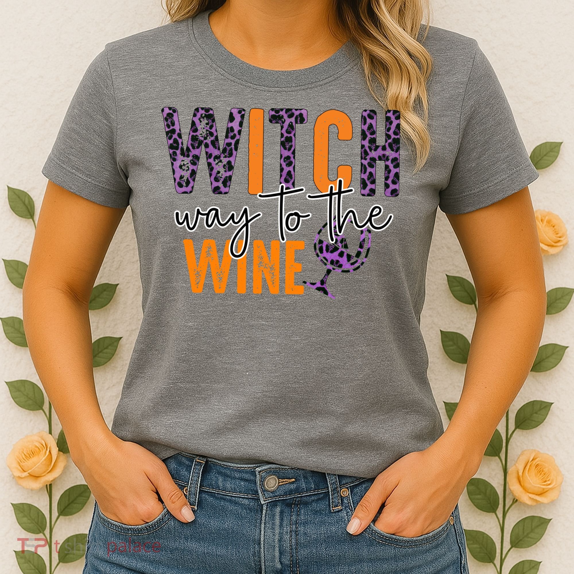 Halloween Spooky Witch Way To The Wine Drinking Matching Family Women's T-Shirt