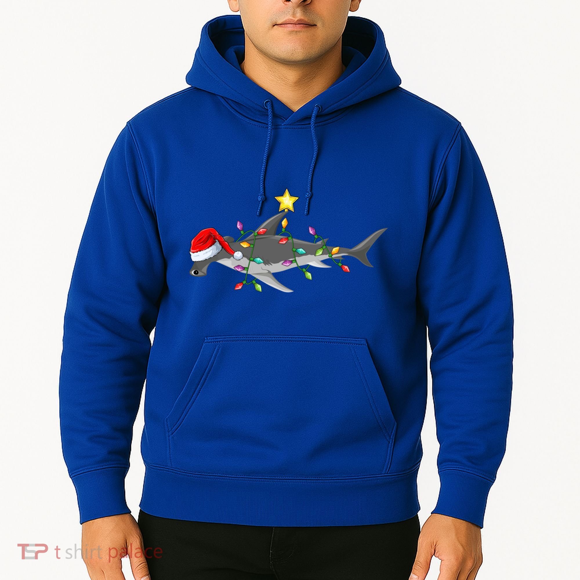 Hammerhead Shark Xmas Tree Lighting Santa Shark Christmas Gift Hoodie