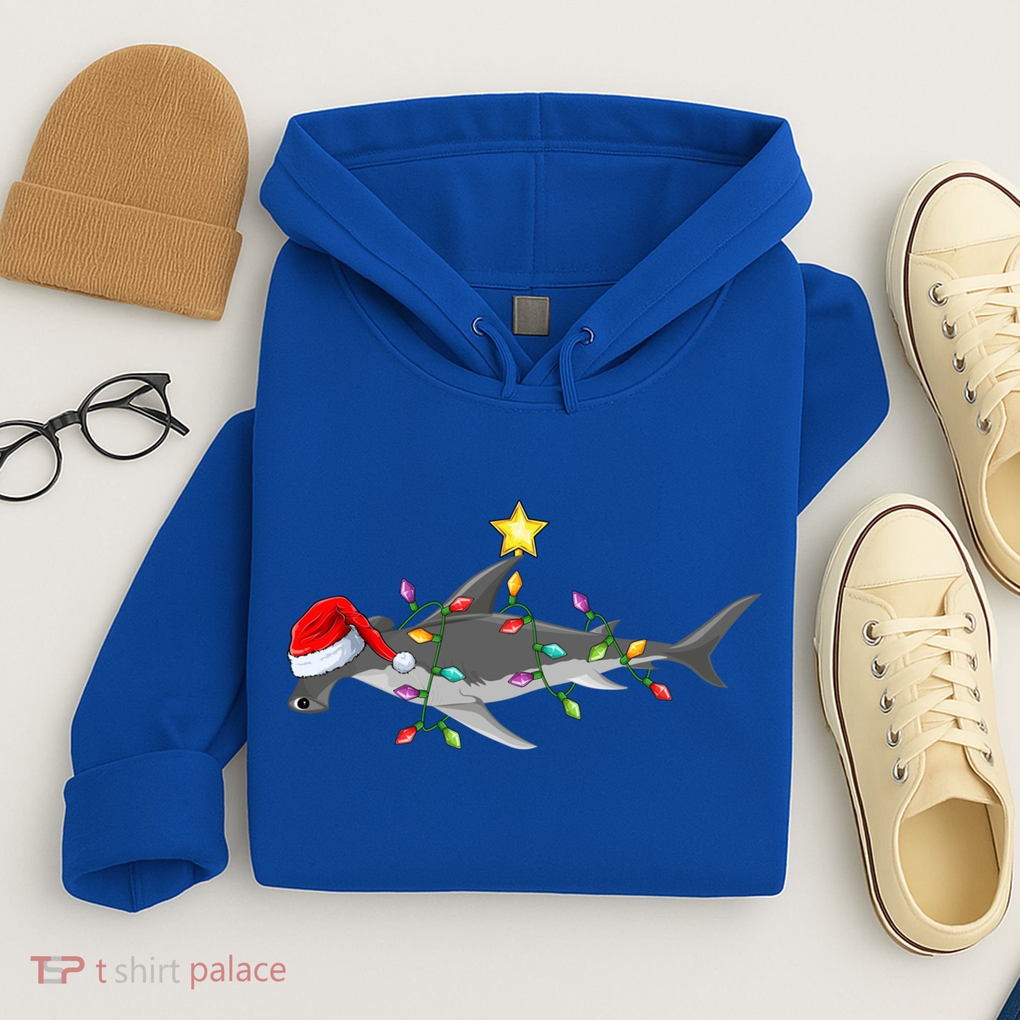 Hammerhead Shark Xmas Tree Lighting Santa Shark Christmas Gift Hoodie