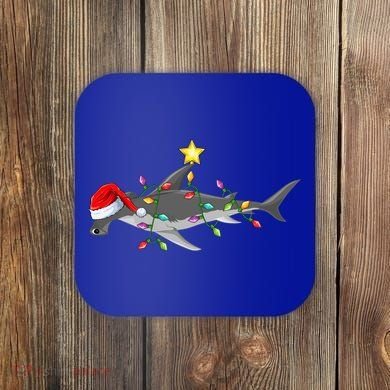 Hammerhead Shark Xmas Tree Lighting Santa Shark Christmas Gift Coaster
