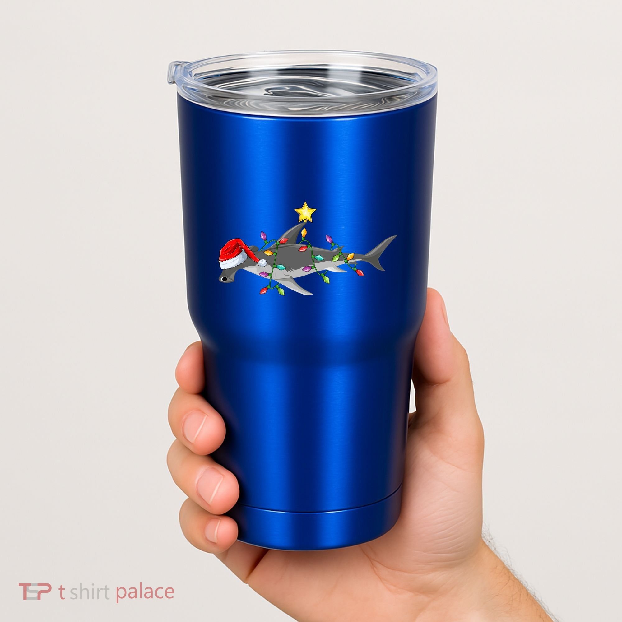 Hammerhead Shark Xmas Tree Lighting Santa Shark Christmas Gift Tumbler