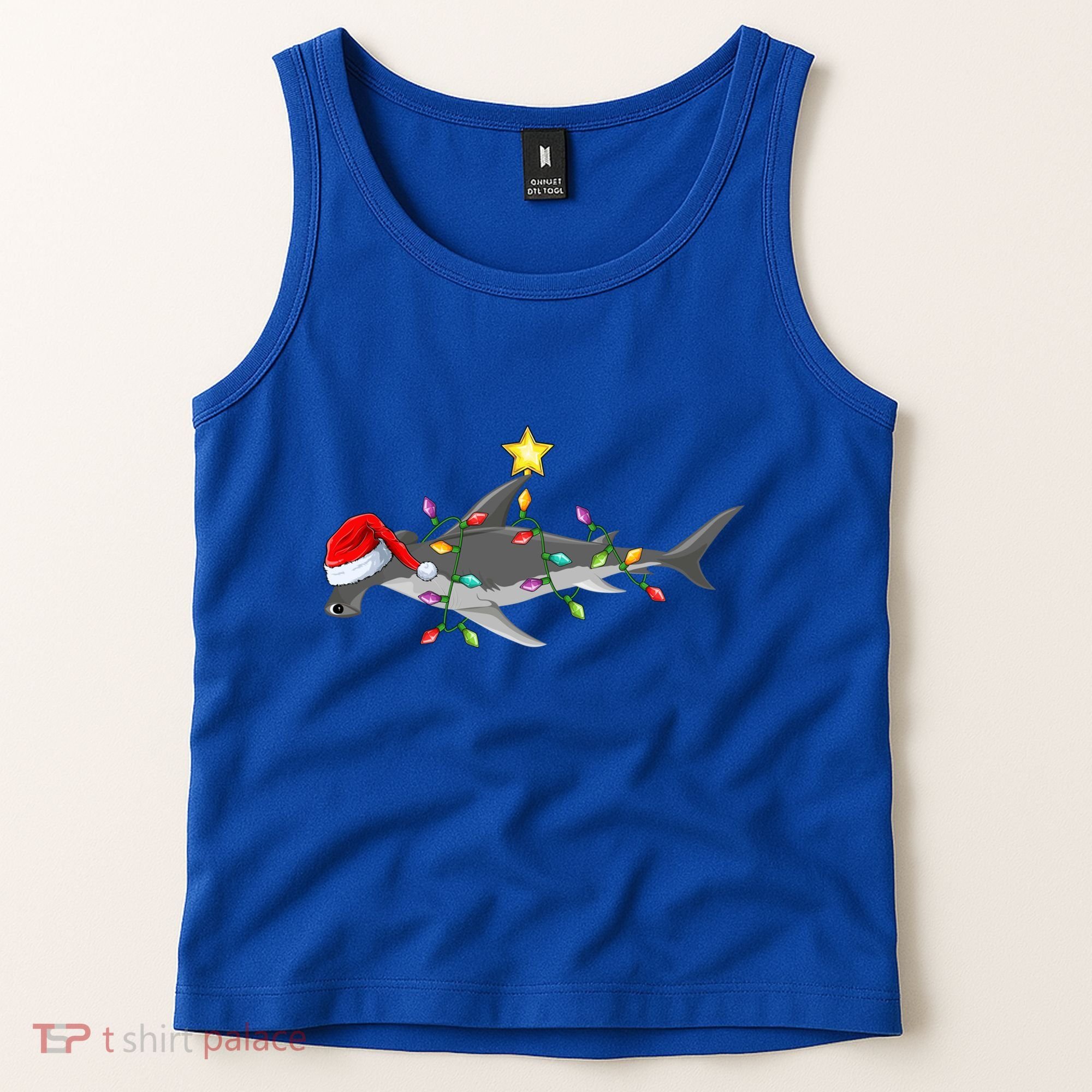 Hammerhead Shark Xmas Tree Lighting Santa Shark Christmas Gift Tank Top