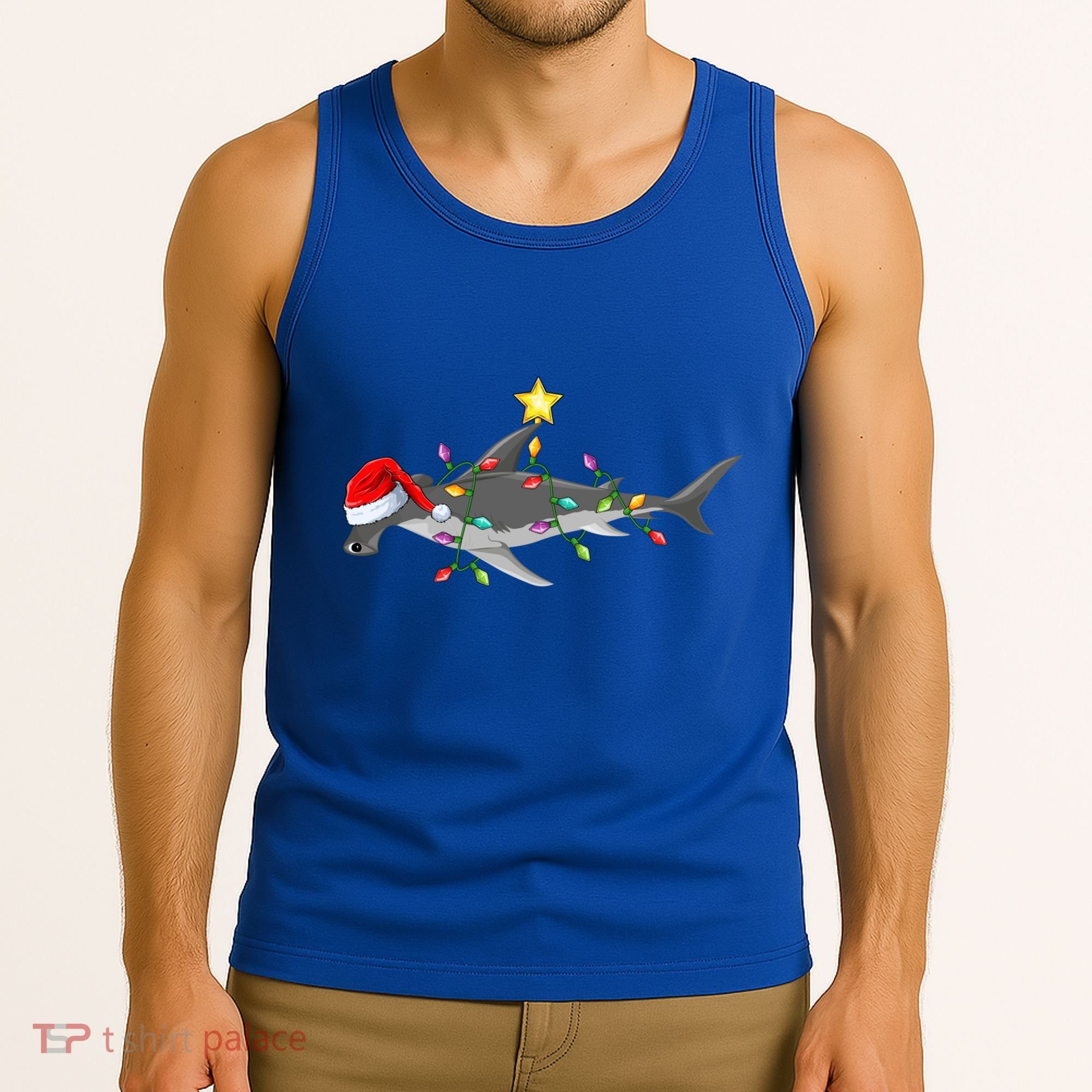 Hammerhead Shark Xmas Tree Lighting Santa Shark Christmas Gift Tank Top