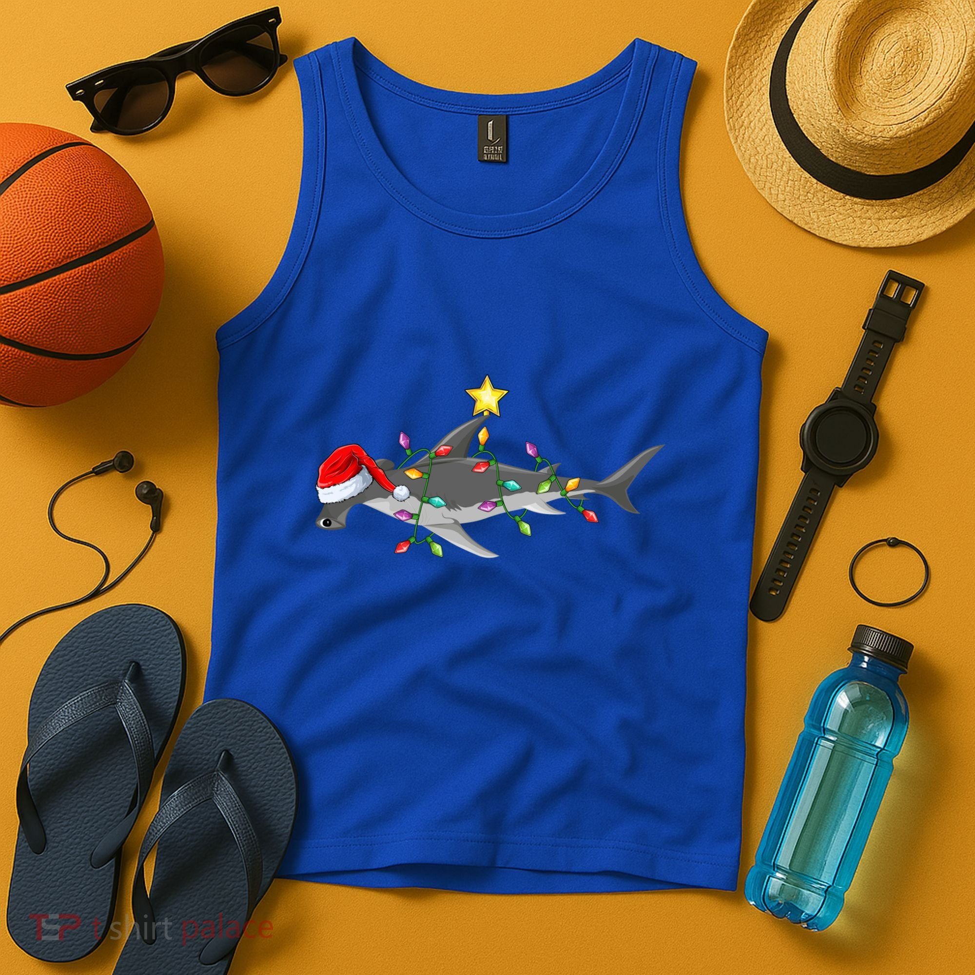 Hammerhead Shark Xmas Tree Lighting Santa Shark Christmas Gift Tank Top
