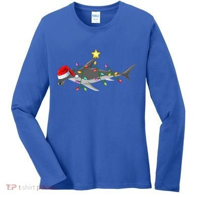 Hammerhead Shark Xmas Tree Lighting Santa Shark Christmas Gift Women's Long Sleeve Shirt
