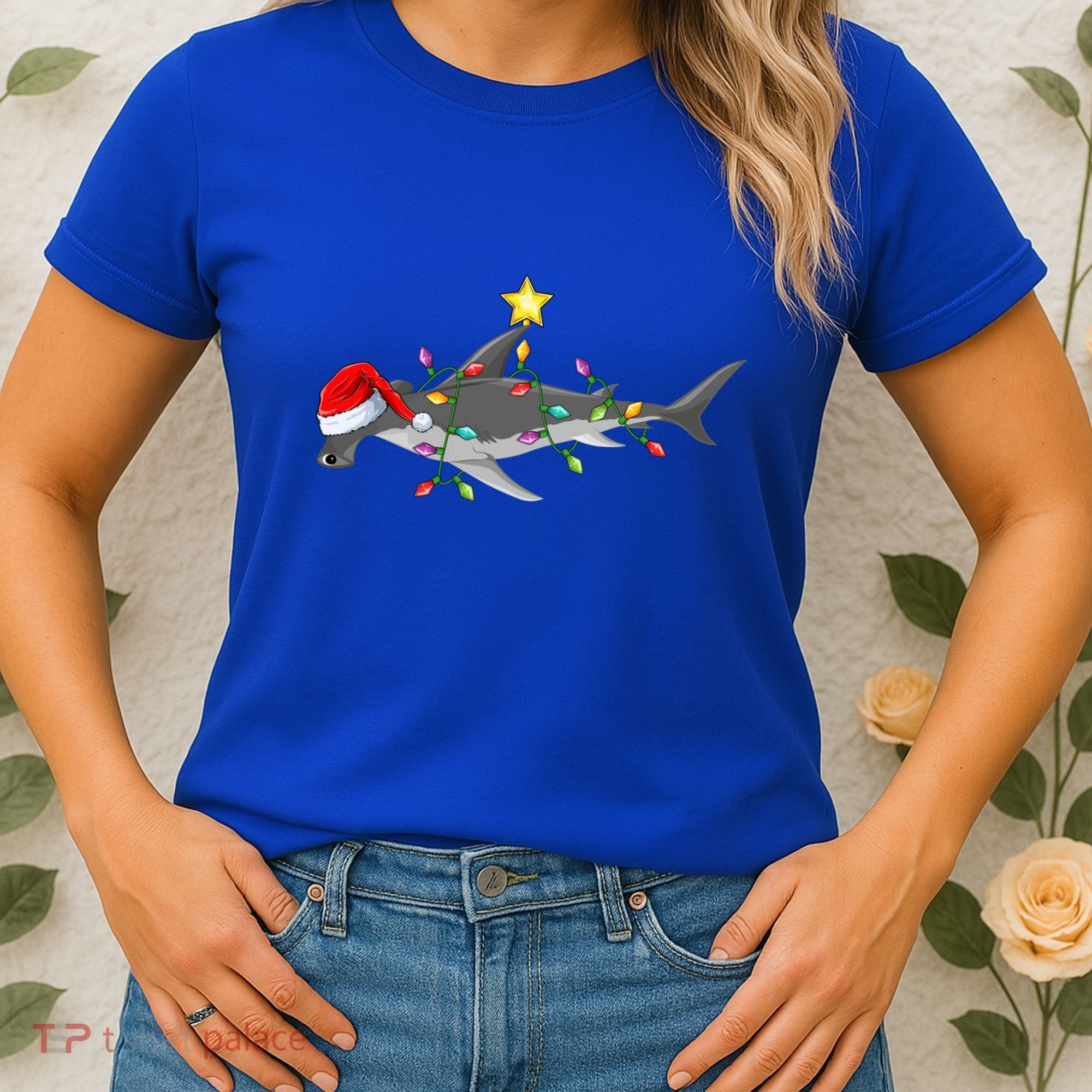 Hammerhead Shark Xmas Tree Lighting Santa Shark Christmas Gift Women's T-Shirt