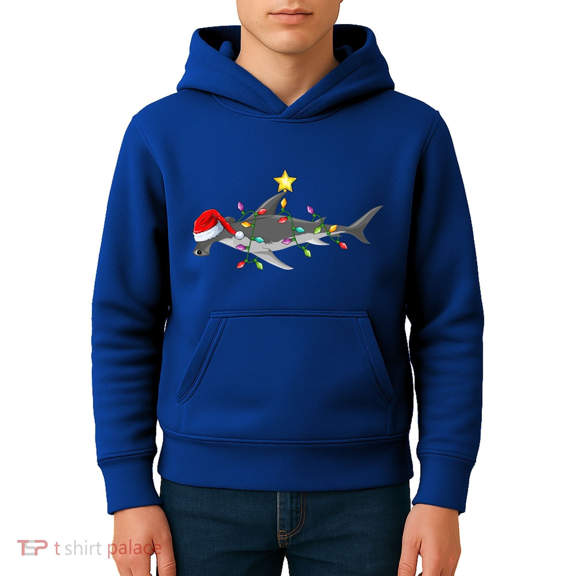 Hammerhead Shark Xmas Tree Lighting Santa Shark Christmas Gift Kids Hoodie