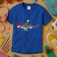 Hammerhead Shark Xmas Tree Lighting Santa Shark Christmas Gift Kids T-Shirt thumb 3
