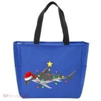 Hammerhead Shark Xmas Tree Lighting Santa Shark Christmas Gift Tote Bag thumb 0
