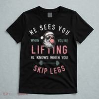 He Sees You When YouRe Lifting Skip Legs Santa Christmas T-Shirt thumb 5