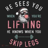 He Sees You When YouRe Lifting Skip Legs Santa Christmas Beanie thumb 2