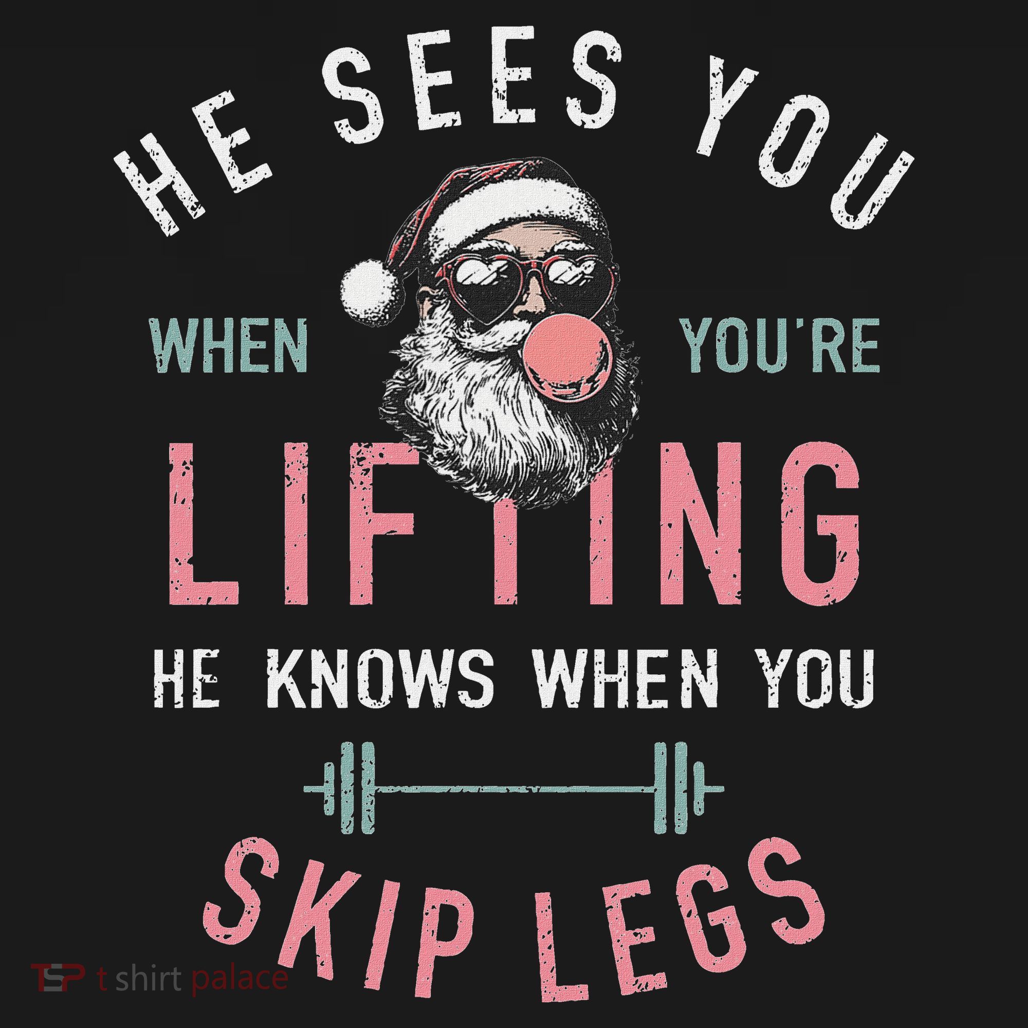 He Sees You When YouRe Lifting Skip Legs Santa Christmas Pajama Set