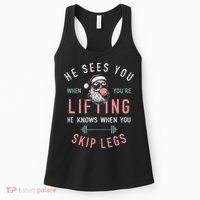 He Sees You When YouRe Lifting Skip Legs Santa Christmas Women's Tank Top thumb 0