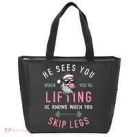 He Sees You When YouRe Lifting Skip Legs Santa Christmas Tote Bag thumb 0