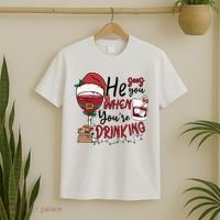 He Sees You When You're Drinking Funny Santa Hat Christmas Lights T-Shirt thumb 2