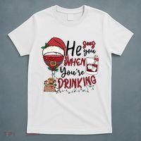 He Sees You When You're Drinking Funny Santa Hat Christmas Lights T-Shirt thumb 5