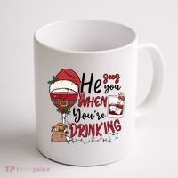 He Sees You When You're Drinking Funny Santa Hat Christmas Lights Coffee Mug thumb 1