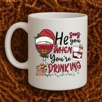 He Sees You When You're Drinking Funny Santa Hat Christmas Lights Coffee Mug thumb 2
