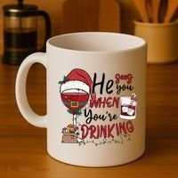 He Sees You When You're Drinking Funny Santa Hat Christmas Lights Coffee Mug thumb 4