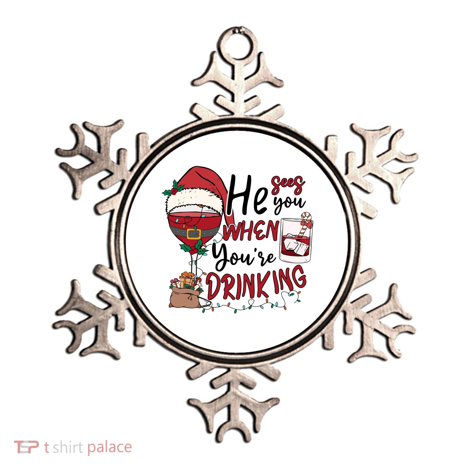He Sees You When You're Drinking Funny Santa Hat Christmas Lights Ornament