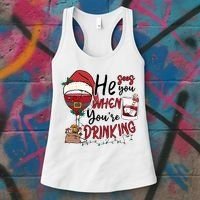He Sees You When You're Drinking Funny Santa Hat Christmas Lights Women's Tank Top thumb 3