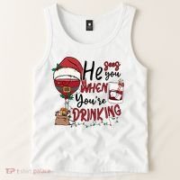 He Sees You When You're Drinking Funny Santa Hat Christmas Lights Tank Top thumb 2