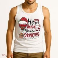 He Sees You When You're Drinking Funny Santa Hat Christmas Lights Tank Top thumb 3