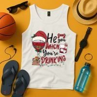 He Sees You When You're Drinking Funny Santa Hat Christmas Lights Tank Top thumb 4