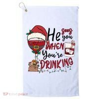 He Sees You When You're Drinking Funny Santa Hat Christmas Lights Golf Towel thumb 0