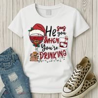 He Sees You When You're Drinking Funny Santa Hat Christmas Lights Women's T-Shirt thumb 3