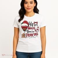 He Sees You When You're Drinking Funny Santa Hat Christmas Lights Women's T-Shirt thumb 4