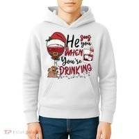 He Sees You When You're Drinking Funny Santa Hat Christmas Lights Kids Hoodie thumb 4