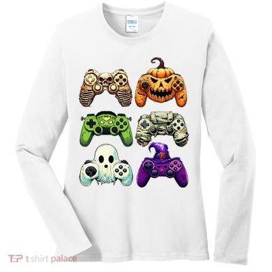 Halloween Skeleton Zombie Gaming Controllers Mummy Women's Long Sleeve Shirt