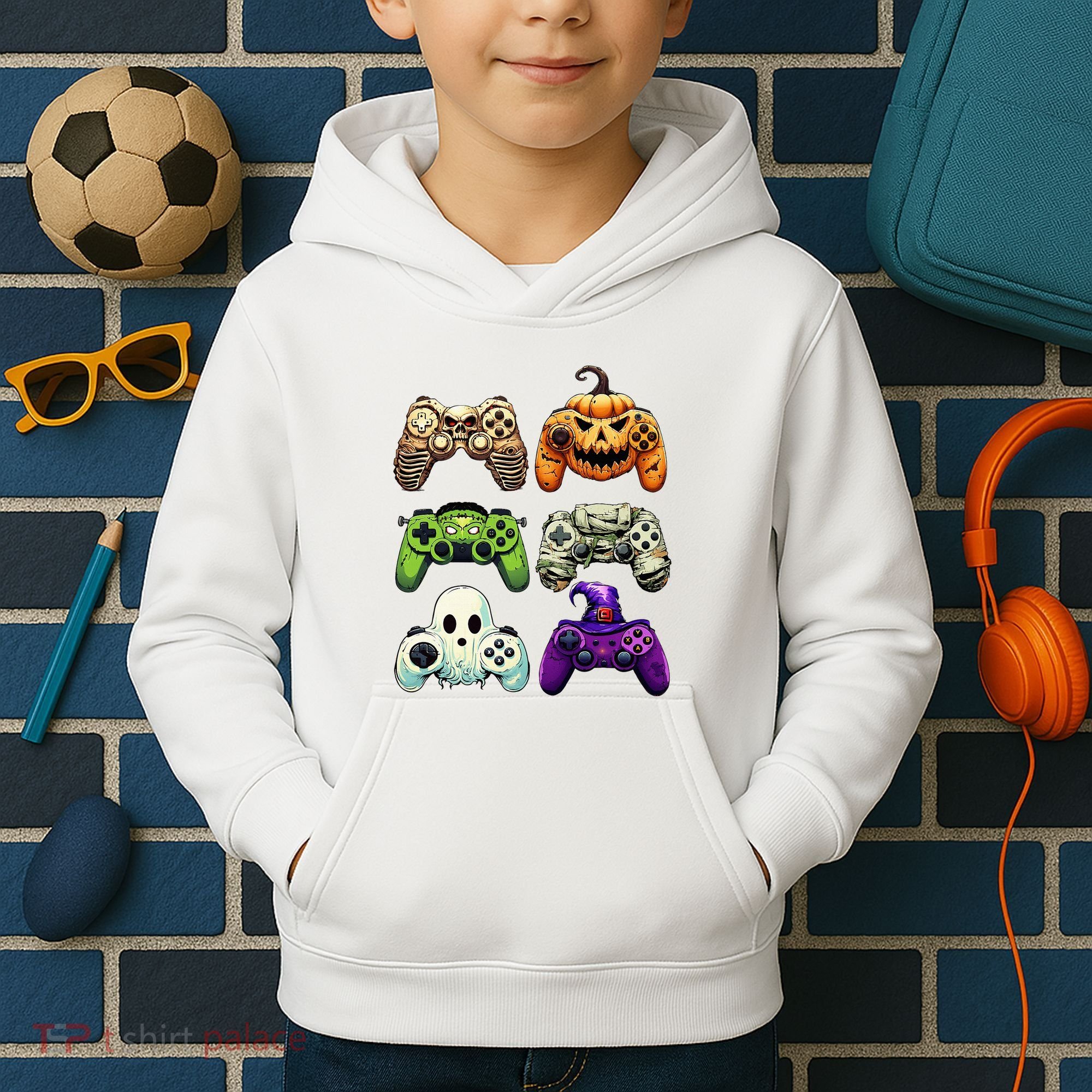 Halloween Skeleton Zombie Gaming Controllers Mummy Kids Hoodie