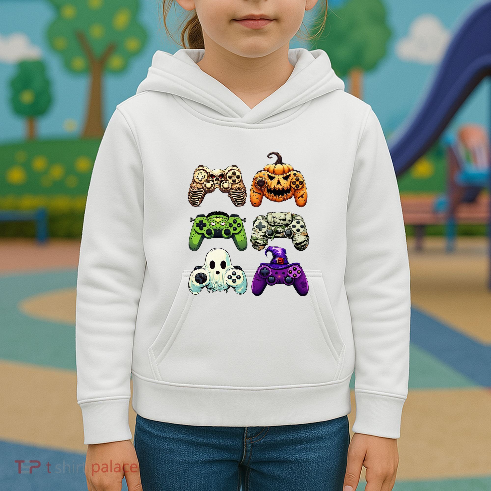 Halloween Skeleton Zombie Gaming Controllers Mummy Kids Hoodie